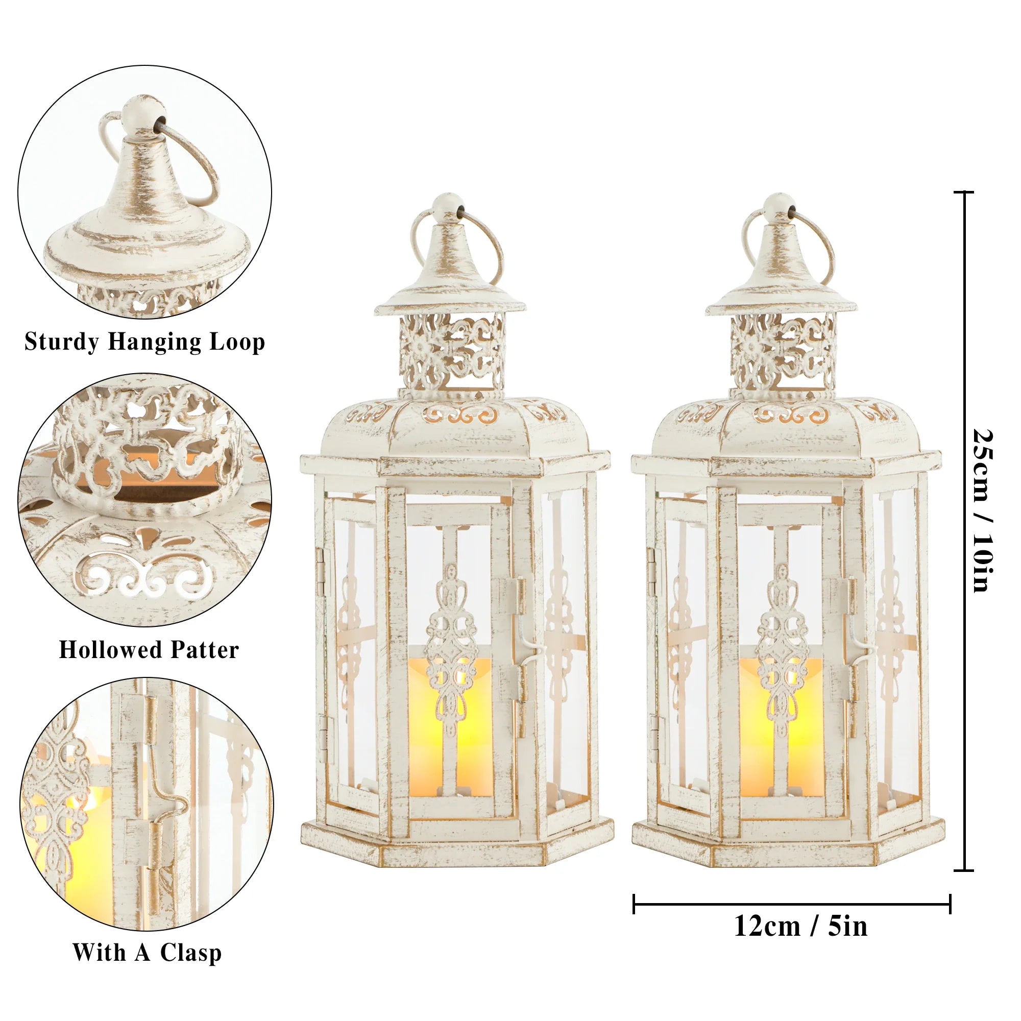10 inch High Vintage Style Hanging Lantern（Set of 2 ）